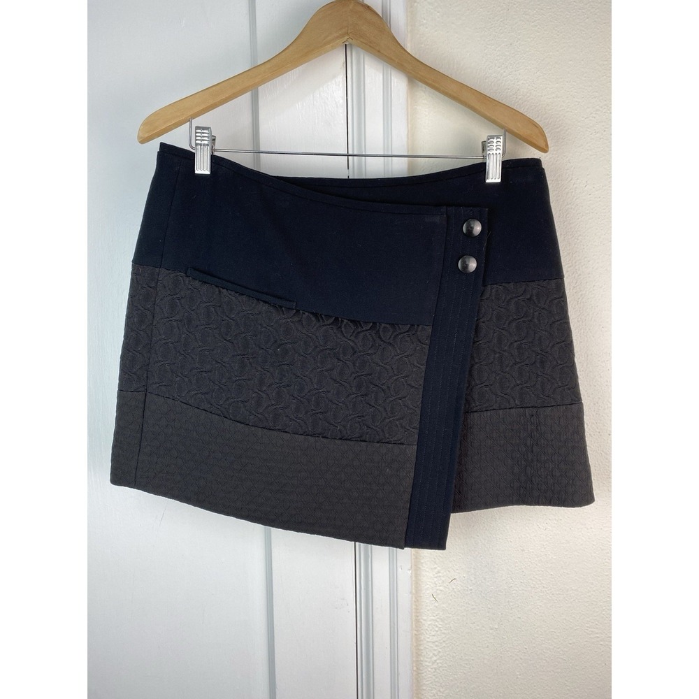 CAbi 926 Women's M Black Quilted Swathe Asymmetrical Mini Wrap Skirt